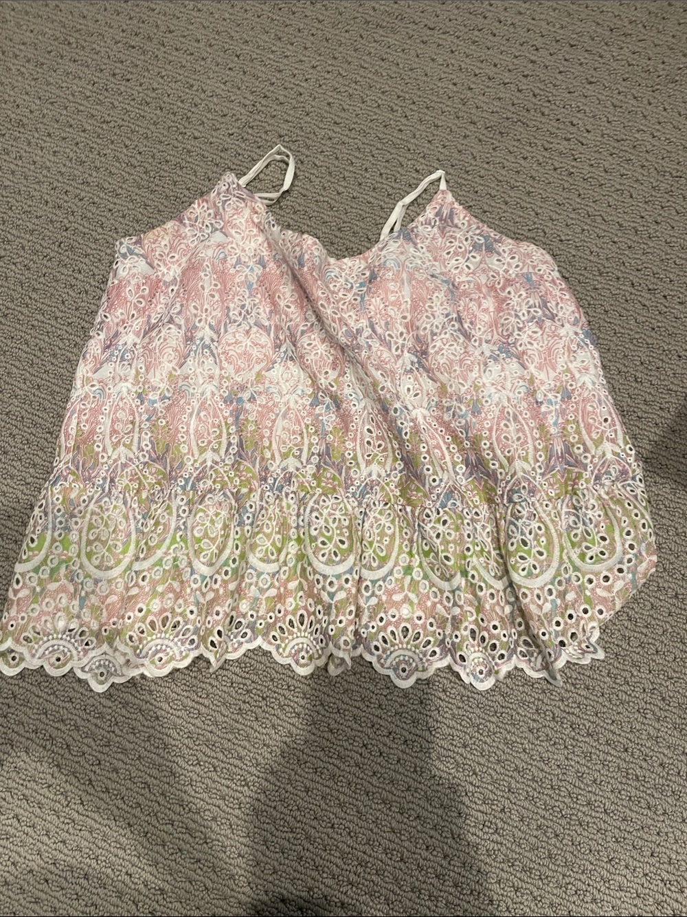 Anthropologie Pastel Pink, Green & White Embroidered Eyelet Camisole